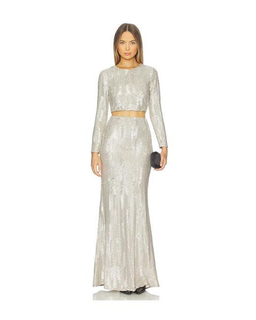 L'Agence White Rogan Crop Sequin Long Sleeve Top
