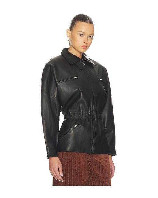 AEXAE Black Leather Cinched Mid Jacket
