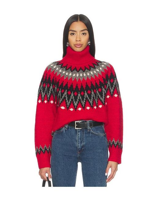 Polo Ralph Lauren Red Fair Isle Wool Blend Turtleneck Sweater
