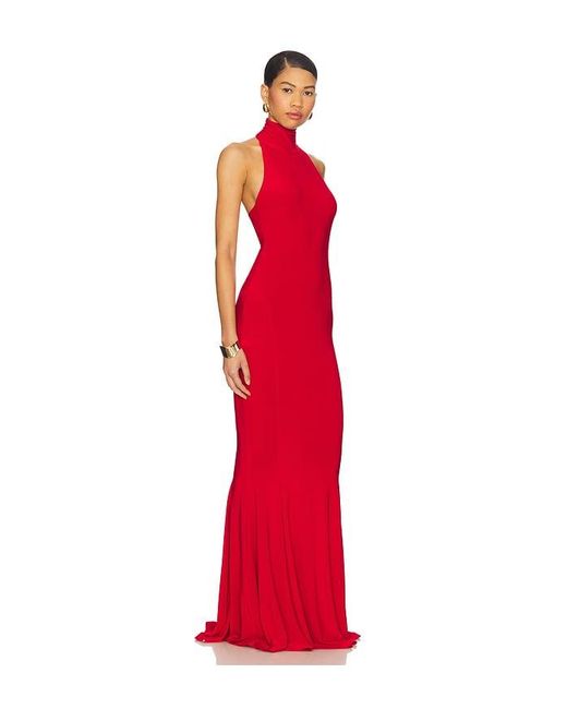 Norma Kamali Red X Revolve Halter Turtle Fishtail Gown