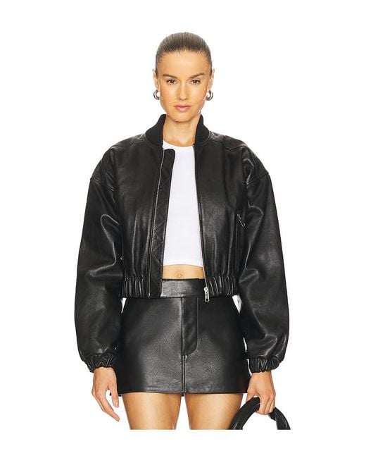 GRLFRND Black Cropped Leather Bomber Jacket