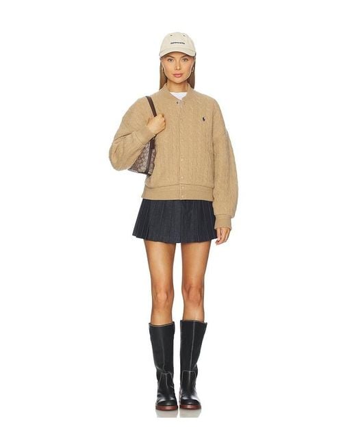 Polo Ralph Lauren Natural Cable Knit Wool Cashmere Bomber Jacket