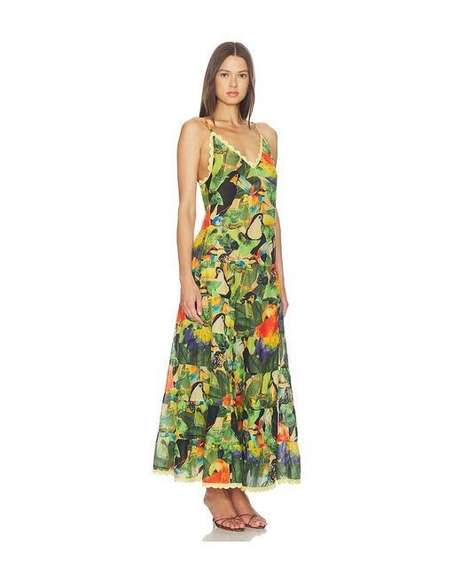 Farm Rio White Bird Leaves Long Dress