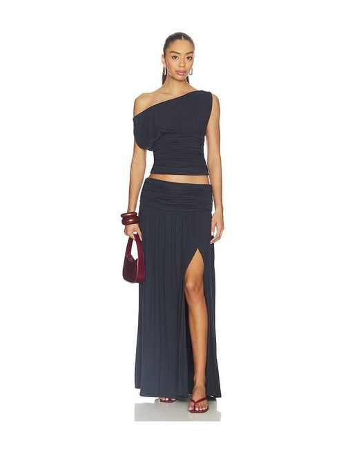 Seven Wonders Blue Avanni Ruched Low Waist Maxi Skirt