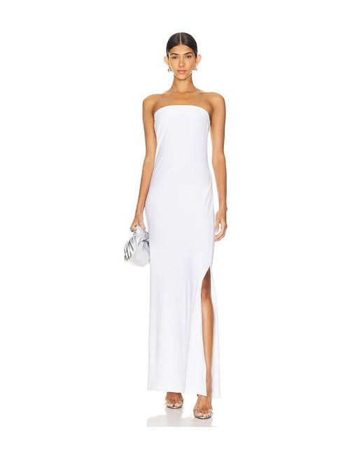 Norma Kamali White Strapless Tailored Side Slit Gown