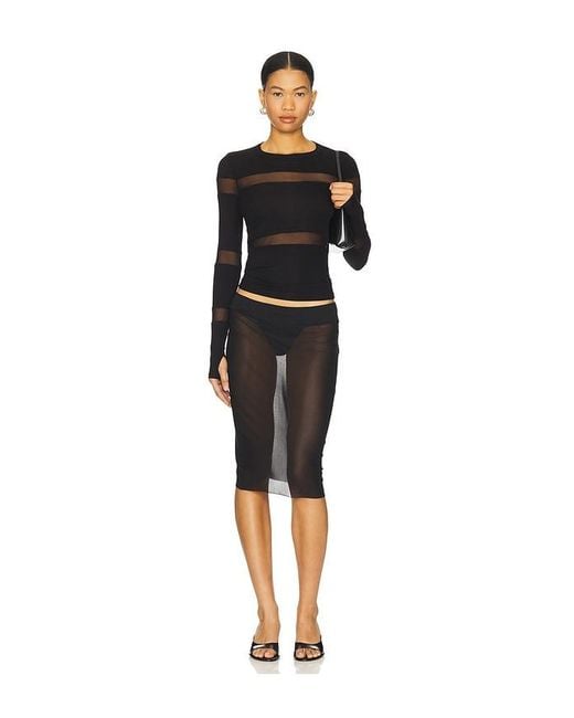 Michael Lauren Black Vex Long Sleeve Fitted Top