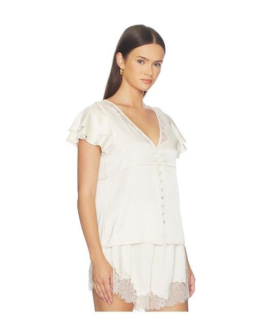 Citizens of Humanity White Lola Flutter Lace Sleeve Top