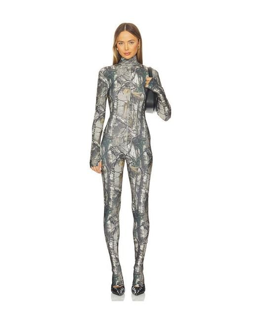 Norma Kamali Blue Long Sleeve Slim Fit Turtleneck Catsuit
