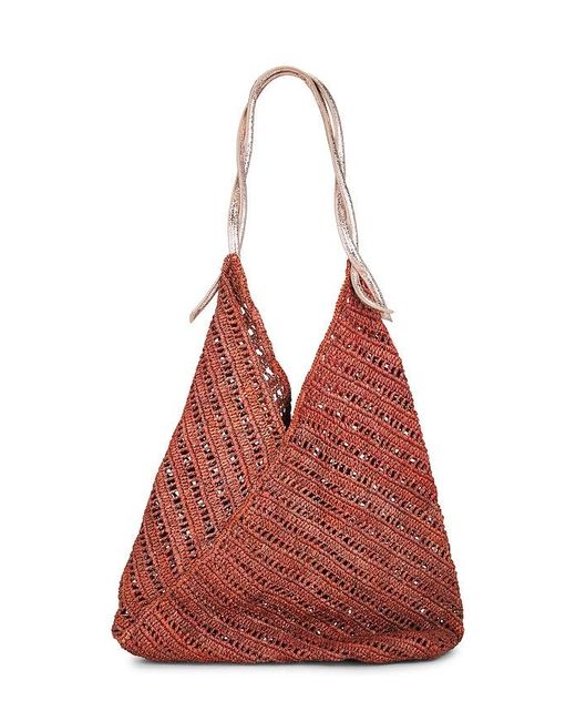 Flora Bella Red Panama Crochet Raffia And Leather Tote Bag