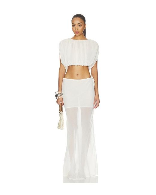 SNDY'S White Tamara Sheer Maxi Skirt