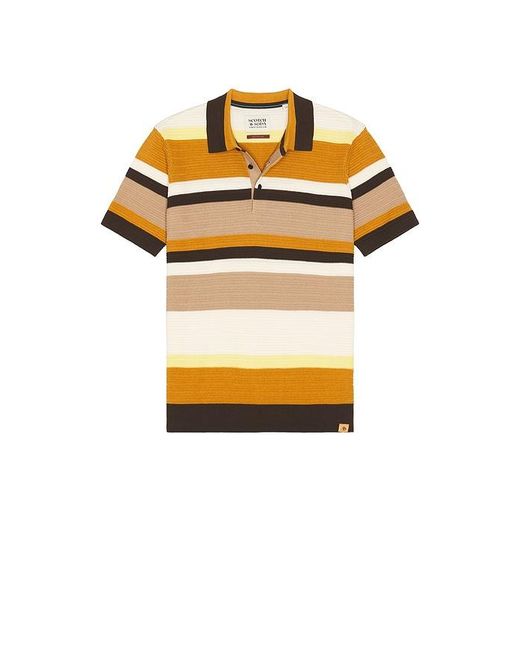 Scotch & Soda Orange Structured Striped Knitted Polo for men