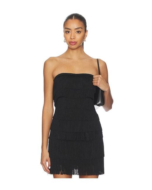 Norma Kamali Black Strapless All Over Fringe Sweetheart Top
