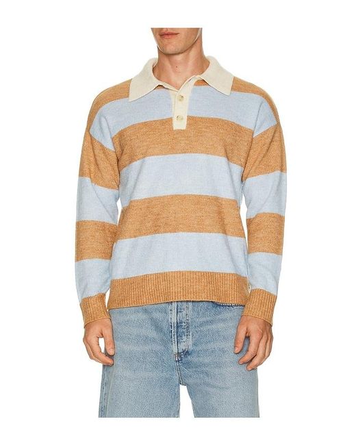 Central Park West Orange Striped Rugby Polo Sweater for men