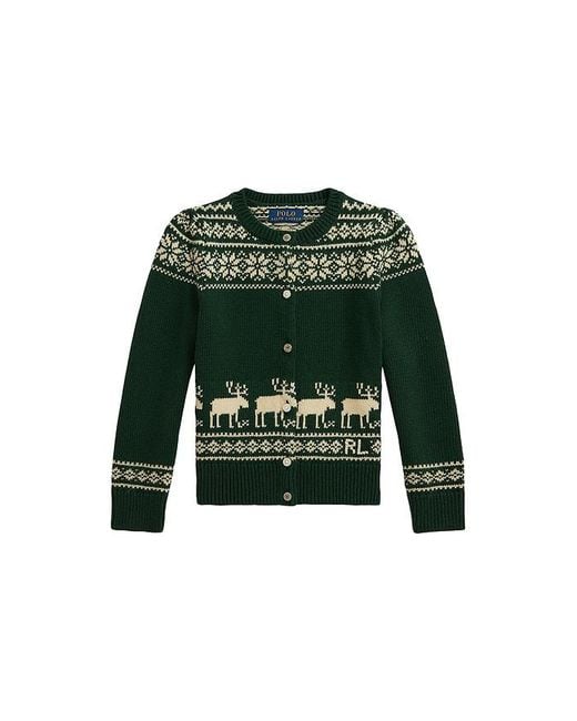Polo Ralph Lauren Green Long Sleeve Intarsia Holiday Cardigan