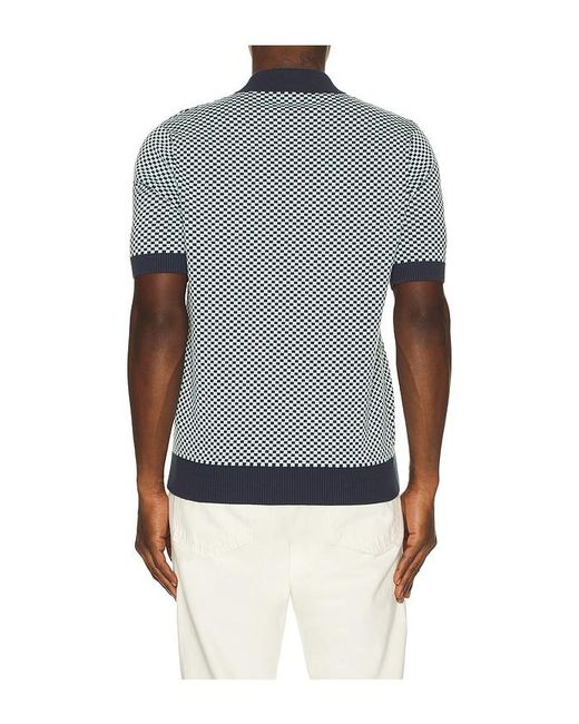 Fred Perry Blue Chequerboard Knitted Polo Shirt for men