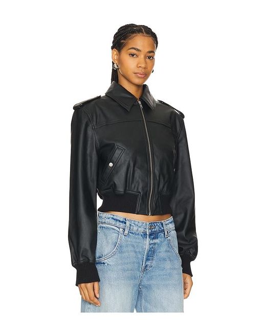 Lovers + Friends Black Dylan Faux Leather Bomber Jacket