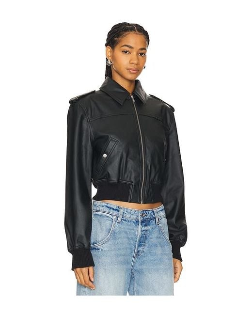 Lovers + Friends Black Jacke Dylan Faux Leather Bomber