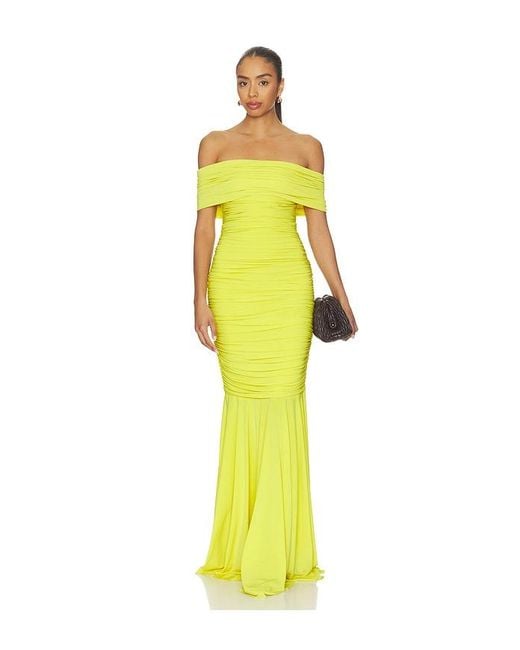 Norma Kamali Yellow Sleeveless Cowl Neck Side Shirred Fishtail Gown