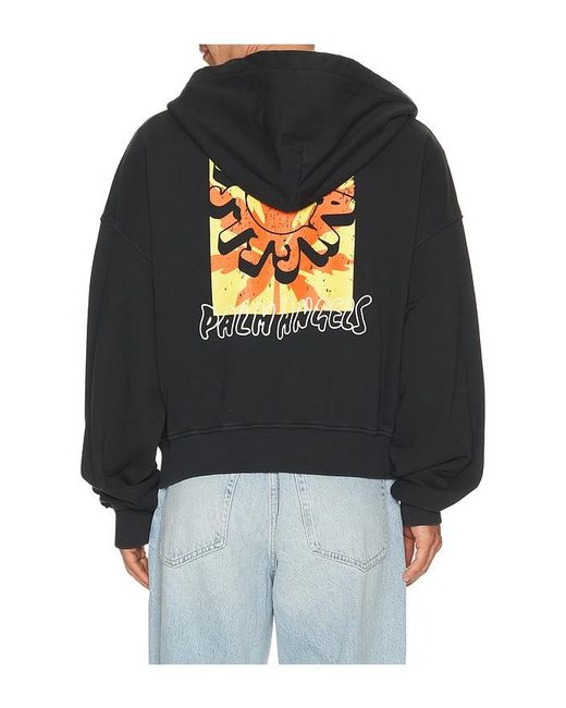 Palm Angels Black Palm Leaf Zipped Loose Hoodie for men