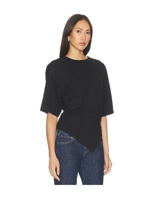 Enza Costa Black Supima Structured Jersey Assymetrical Tee