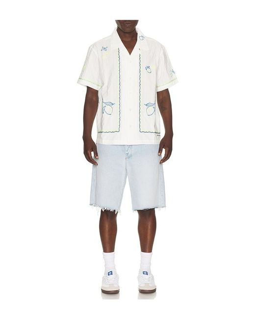 DUNST White Hand Drawing Open Collared Shirt for men