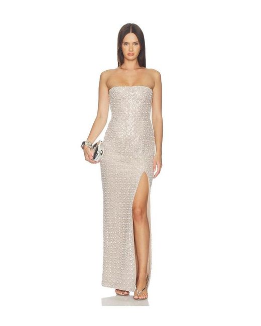 Bronx and Banco White Allegra Pearl Veronica Maxi Dress With Slit