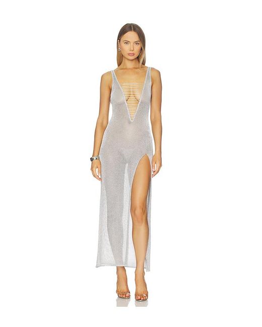 Jaded London White Lurex Knit Laddered Maxi Dress