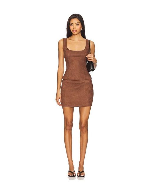 superdown Brown Patsie Faux Suede Mini Skirt
