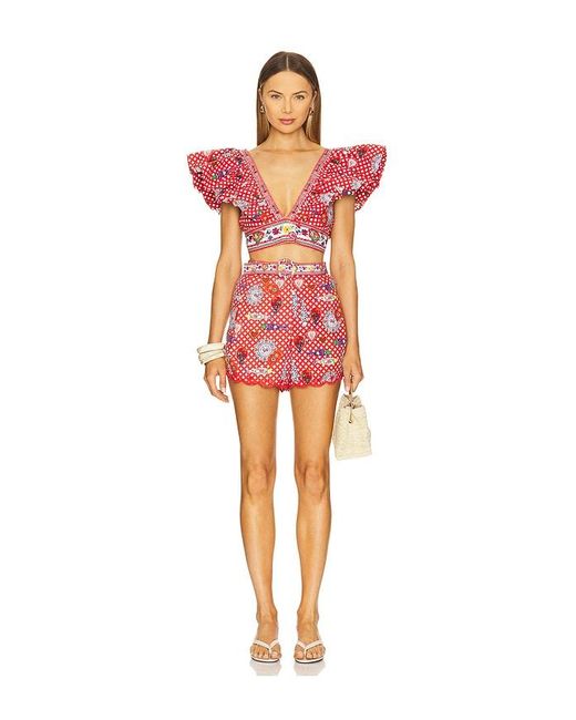 Camilla Red Ruffle Wrap Top