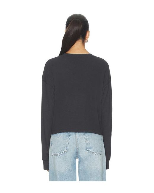 Re/done Blue Boxy Waffle Henley Top