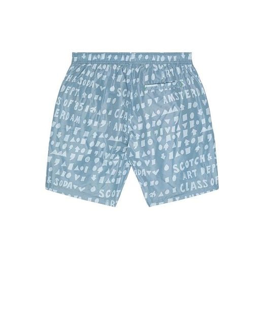 Scotch & Soda Blue Printed Swim Shorts for men
