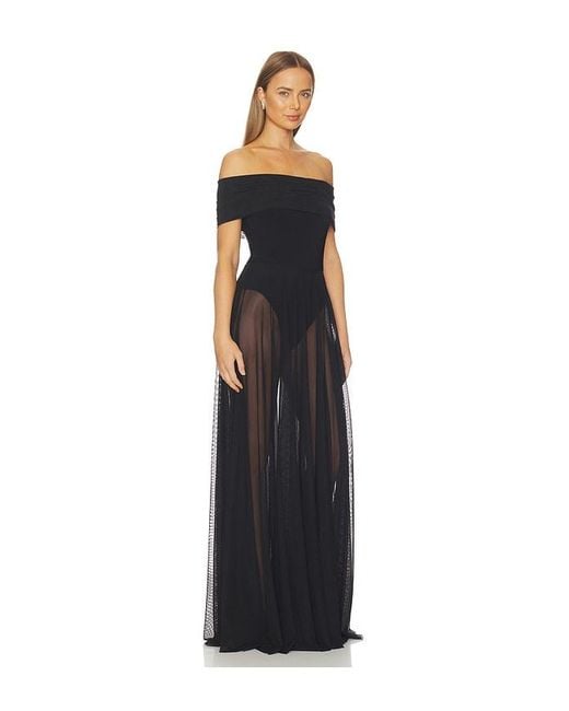 Norma Kamali Blue Sleeveless Cowl Neck Combo Flared Gown