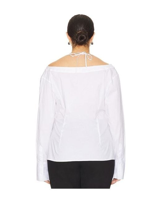 GOOD AMERICAN White Poplin Off Shoulder Top