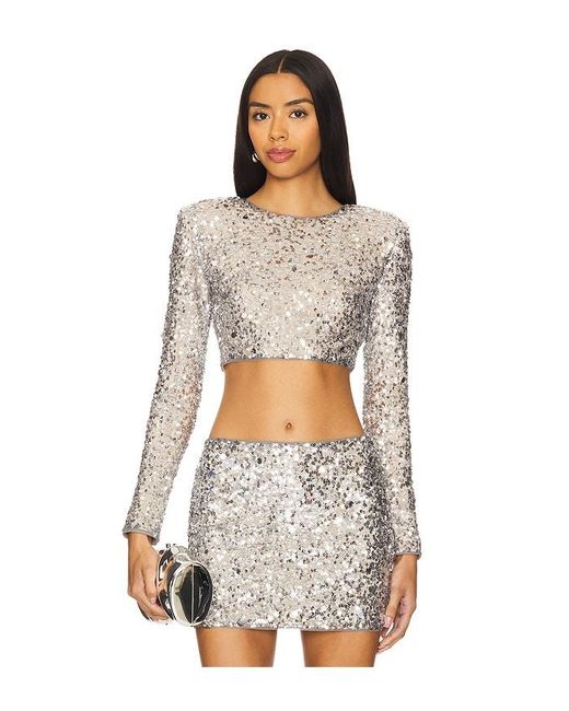 Lovers + Friends White Crystal Sequin Cropped Top