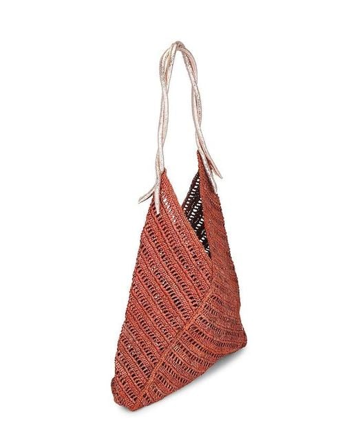 Flora Bella Red Panama Crochet Raffia And Leather Tote Bag