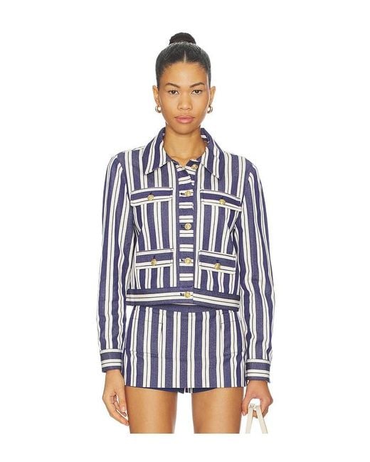 Alice + Olivia Blue Alex Collared Boxy Jacket
