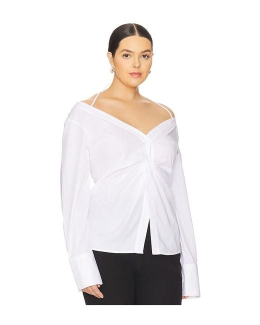 GOOD AMERICAN White Poplin Off Shoulder Top