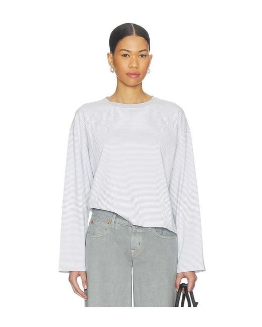 Rag & Bone White Kelly Stripe Boxy Long Sleeve Top