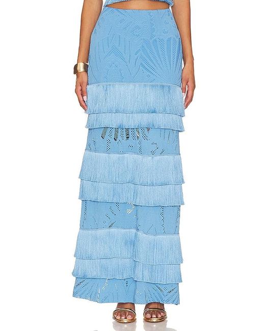 PATBO Blue Fringe Lace Maxi Skirt