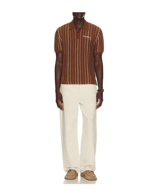 House Of Sunny Brown Stripe Knitted Polo for men