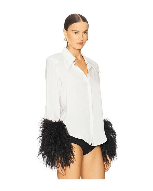 Bronx and Banco White Blair Top With Feather Trim