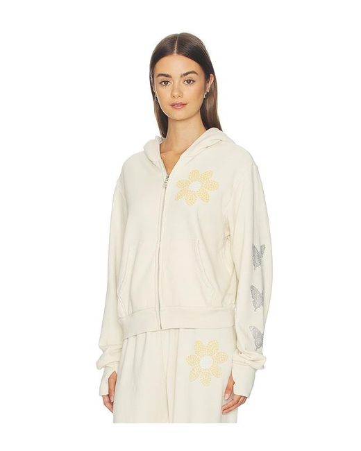 Lauren Moshi Natural Butterfly Daisy Crop Zip Hoodie