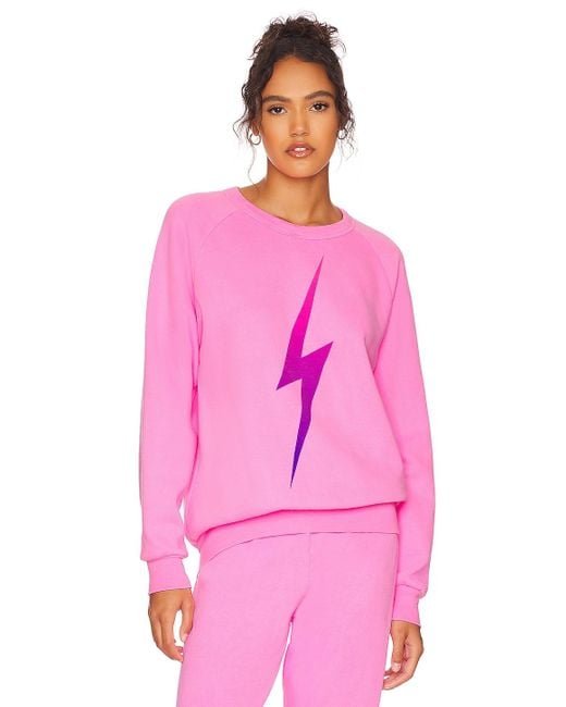 Aviator Nation Cotton Bolt Fade Crewneck Sweatshirt in Electric Pink