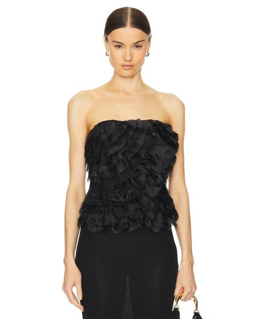 Aje. Black Charmed Rosette Ruffle Bustier