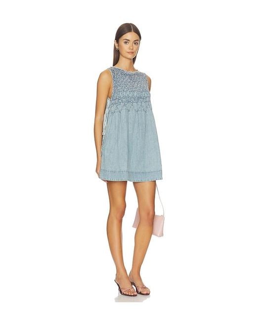 Free People Blue Maisie Smocked Denim Mini Dress