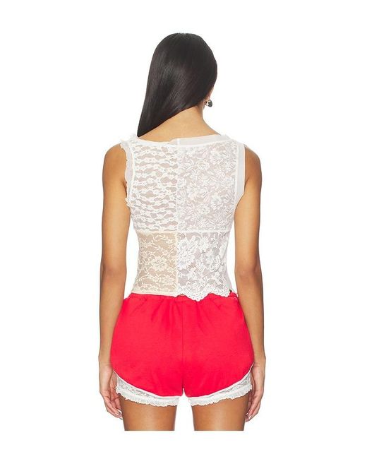 YUHAN WANG Red Patchwork Lace Tank Top