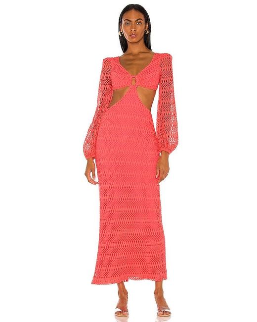 PATBO Pink Crochet Cut Out Maxi Dress