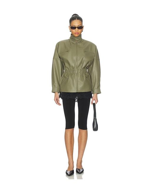 AEXAE Green Leather Cinched Mid Jacket