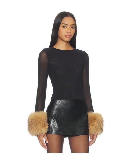 Alice + Olivia Black Delaina Crop Top With Removeable Faux Fur Cuff