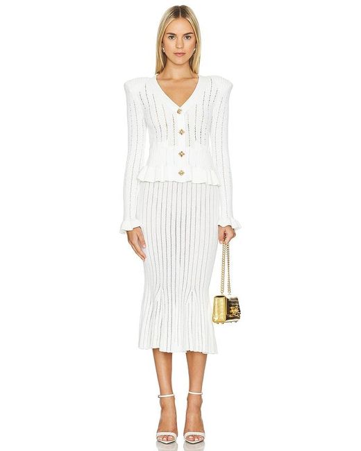 Self-Portrait White Peplum Midi Dress